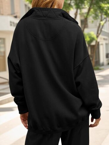 Fisoew Womens Oversized Sweatshirt Casual Snap Stand Collar Long Sleeve Pullover Tops Fall Travel Outfits in Saudi Arabia