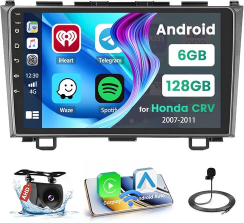 ستيريو سيارة Android 11 لسيارة Honda CRV 2007-2011 راديو مع Apple Carplay Android Auto، مستقبل صوت السيارة مع HiFi Bluetooth WiFi GPS FM + مدخل USB مزدوج وكاميرا احتياطية in Kuwait