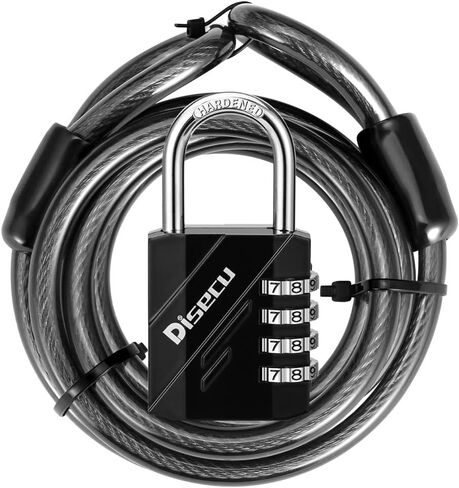 2 عبوة قفل مزيج 4 أرقام ، قفل في الهواء الطلق مقاوم للماء مع كابل الصلب لخزانة الصالة الرياضية المدرسية ، خوذة ، بوابة ، السياج ، الأمتعة (أسود) in Kuwait