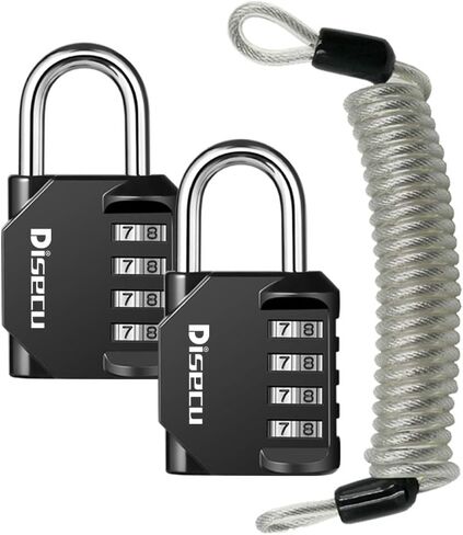 2 Pack disecu 4 Digit Combination Lock, Outdoor Waterproof Padlock with Steel Cable for School Gym Locker, Helmet, Gate, Fence, Luggage (Black) in Kuwait