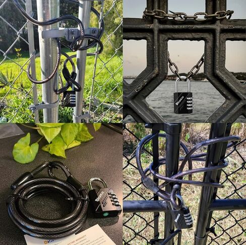 2 عبوة قفل مزيج 4 أرقام ، قفل في الهواء الطلق مقاوم للماء مع كابل الصلب لخزانة الصالة الرياضية المدرسية ، خوذة ، بوابة ، السياج ، الأمتعة (أسود) in Kuwait