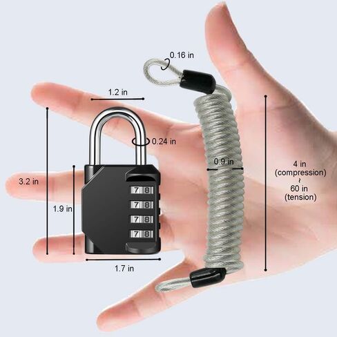 2 Pack disecu 4 Digit Combination Lock, Outdoor Waterproof Padlock with Steel Cable for School Gym Locker, Helmet, Gate, Fence, Luggage (Black) in Kuwait