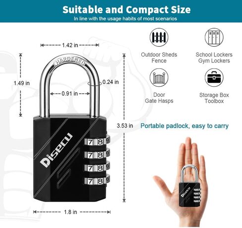 2 عبوة قفل مزيج 4 أرقام ، قفل في الهواء الطلق مقاوم للماء مع كابل الصلب لخزانة الصالة الرياضية المدرسية ، خوذة ، بوابة ، السياج ، الأمتعة (أسود) in Kuwait