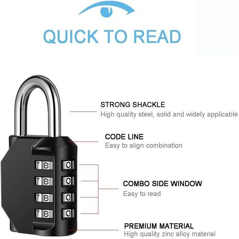 2 Pack disecu 4 Digit Combination Lock, Outdoor Waterproof Padlock with Steel Cable for School Gym Locker, Helmet, Gate, Fence, Luggage (Black) in Kuwait