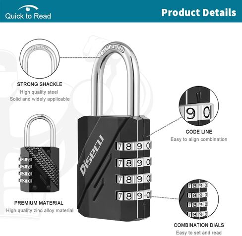 2 عبوة قفل مزيج 4 أرقام ، قفل في الهواء الطلق مقاوم للماء مع كابل الصلب لخزانة الصالة الرياضية المدرسية ، خوذة ، بوابة ، السياج ، الأمتعة (أسود) in Kuwait