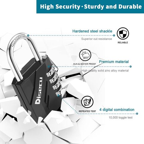 2 عبوة قفل مزيج 4 أرقام ، قفل في الهواء الطلق مقاوم للماء مع كابل الصلب لخزانة الصالة الرياضية المدرسية ، خوذة ، بوابة ، السياج ، الأمتعة (أسود) in Kuwait