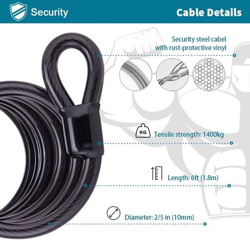 2 عبوة قفل مزيج 4 أرقام ، قفل في الهواء الطلق مقاوم للماء مع كابل الصلب لخزانة الصالة الرياضية المدرسية ، خوذة ، بوابة ، السياج ، الأمتعة (أسود) in Kuwait