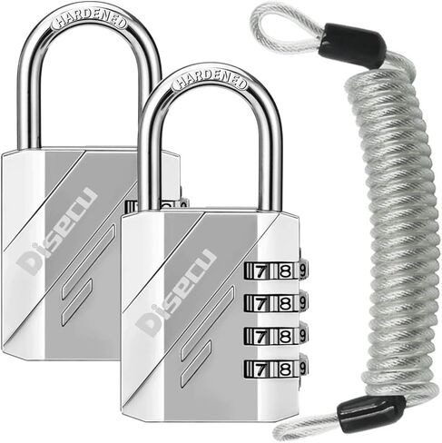 2 Pack disecu 4 Digit Combination Lock, Outdoor Waterproof Padlock with Steel Cable for School Gym Locker, Helmet, Gate, Fence, Luggage (Black) in Kuwait