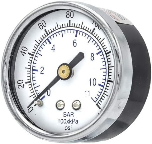 PIC Gauges 102D-204A Center Back Mount Dry Pressure Gauge w/ Black Steel Case, Brass Internals, Chrome Bezel, Plastic Lens, 2" Dial, 30"/0 hg Vacuum psi Range, 1/4" Male NPT in Saudi Arabia