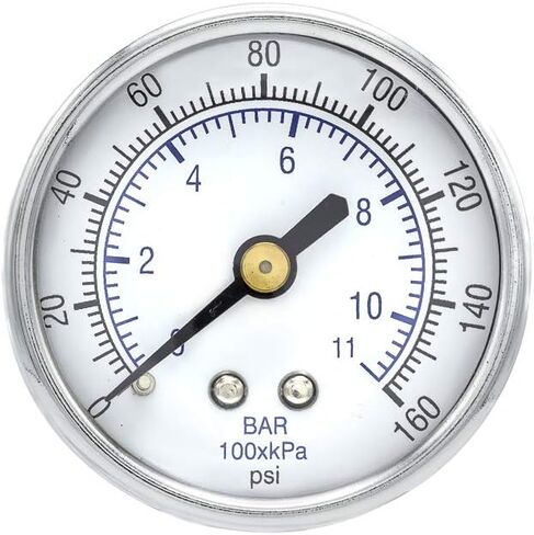 PIC Gauges 102D-204A Center Back Mount Dry Pressure Gauge w/ Black Steel Case, Brass Internals, Chrome Bezel, Plastic Lens, 2" Dial, 30"/0 hg Vacuum psi Range, 1/4" Male NPT in Saudi Arabia