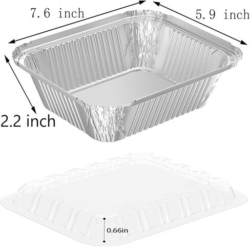 100 Pack 1 lb Rectangular Disposable Aluminum Foil Pan 16 oz Take Out Food Containers with Clear Plastic Dome Lids, for Catering, Baking, Roasting Food in Saudi Arabia
