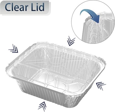 100 Pack 1 lb Rectangular Disposable Aluminum Foil Pan 16 oz Take Out Food Containers with Clear Plastic Dome Lids, for Catering, Baking, Roasting Food in Saudi Arabia