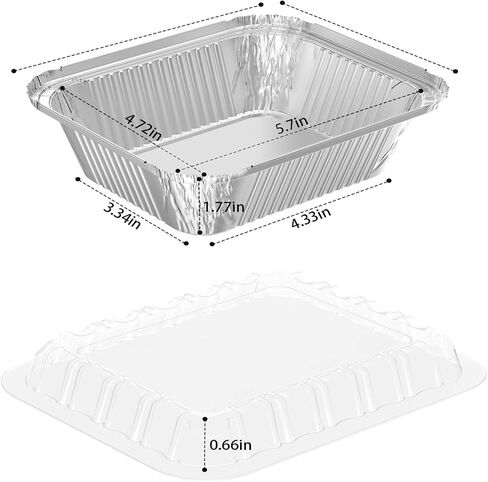 100 Pack 1 lb Rectangular Disposable Aluminum Foil Pan 16 oz Take Out Food Containers with Clear Plastic Dome Lids, for Catering, Baking, Roasting Food in Saudi Arabia
