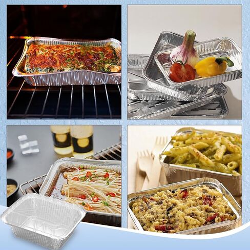 100 Pack 1 lb Rectangular Disposable Aluminum Foil Pan 16 oz Take Out Food Containers with Clear Plastic Dome Lids, for Catering, Baking, Roasting Food in Saudi Arabia
