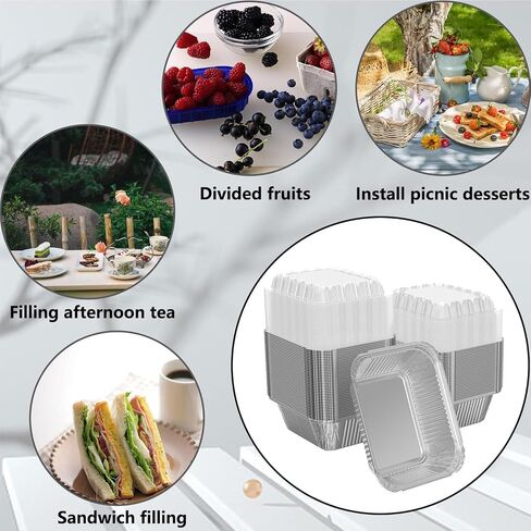 100 Pack 1 lb Rectangular Disposable Aluminum Foil Pan 16 oz Take Out Food Containers with Clear Plastic Dome Lids, for Catering, Baking, Roasting Food in Saudi Arabia