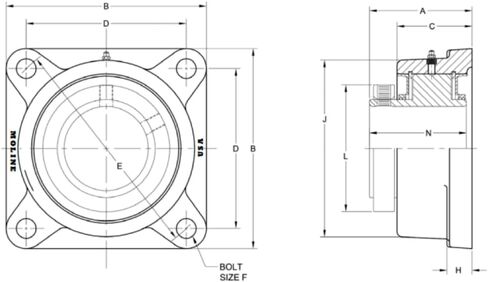 Moline 2-3/16 "M2000 ثقيلة 4 صامتة الحافة تحمل 19211203 F4B-S2-203R FB22435H in Saudi Arabia