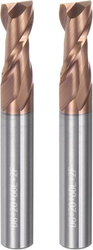uxcell 2pcs 8mm dia 8mm shank square end lend mill 2 flutes hrc55 carbide altin cnc router bits bits for end milling cnc machining in Saudi Arabia