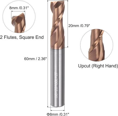 uxcell 2pcs 8mm dia 8mm shank square end lend mill 2 flutes hrc55 carbide altin cnc router bits bits for end milling cnc machining in Saudi Arabia