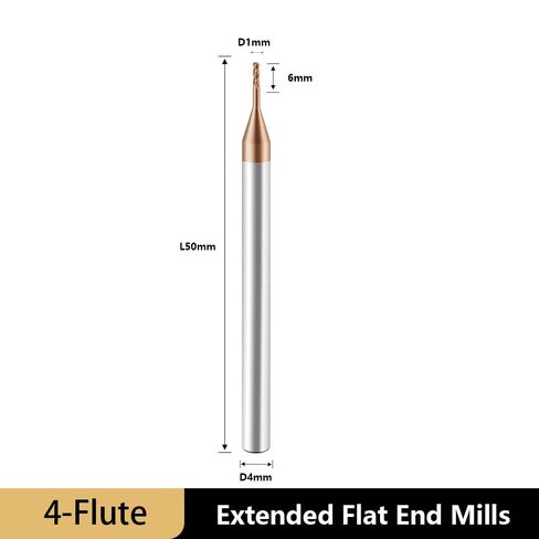 Carbide Extended Flat End Mills Deep Groove Mills 4 Flute，Suitable for Side milling Slotting， for Milling Alloy Steels, Hardened Steel, Metal etc.1 Pcs D2.5*L10*D4*L50mm in Kuwait