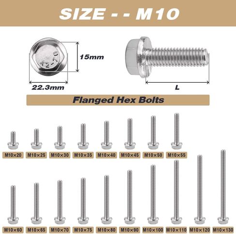 M10-1.5 × 40 مم (8 أجهزة كمبيوتر) مسامير سداسية مشفرة ، 304 الفولاذ المقاوم للصدأ 18/8 ، مسامير سيارات رأس غسالة كبيرة لقطع غيار السيارة واستبدال الآلات in Saudi Arabia