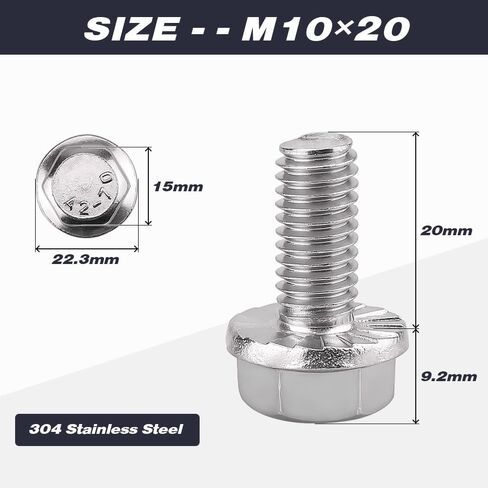 M10-1.5 × 40 مم (8 أجهزة كمبيوتر) مسامير سداسية مشفرة ، 304 الفولاذ المقاوم للصدأ 18/8 ، مسامير سيارات رأس غسالة كبيرة لقطع غيار السيارة واستبدال الآلات in Saudi Arabia