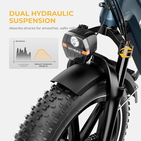 Heybike Ranger S Electric Bike for Adults, Foldable 1400W Peak Motor Ebike, 20" x 4.0" Fat Tire Step-Thru Electric Bicycle, 48V 14.4AH Removable Battery Commuter E Bike, 7-Speed Hydraulic Fork in Kuwait