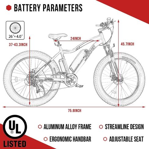 Ecotric 26 "Fat Tyre Electric Bike Strongs Mountain Mountain Bicycle 500W Motor 36V/12.5AH Lithium Lithium Battery Beath Snow Ebike Expract - 90 ٪ Pre Correns in Saudi Arabia