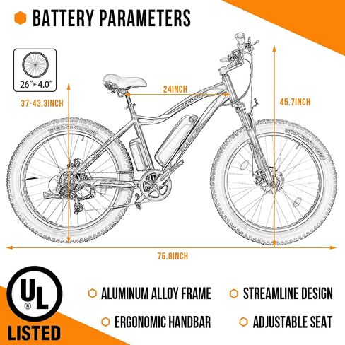 Ecotric 26 "Fat Tyre Electric Bike Strongs Mountain Mountain Bicycle 500W Motor 36V/12.5AH Lithium Lithium Battery Beath Snow Ebike Expract - 90 ٪ Pre Correns in Saudi Arabia