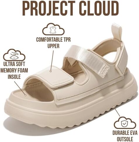 صنادل نسائية من Project Cloud غير قابلة للانزلاق مع نعل داخلي ناعم (Goldie) | أحذية الشاطئ للنساء ملابس العطلات، أحذية الصيف الكاجوال، السفر، الموضة اليومية، سهلة الارتداء، مريحة ومتعددة الاستخدامات in Kuwait
