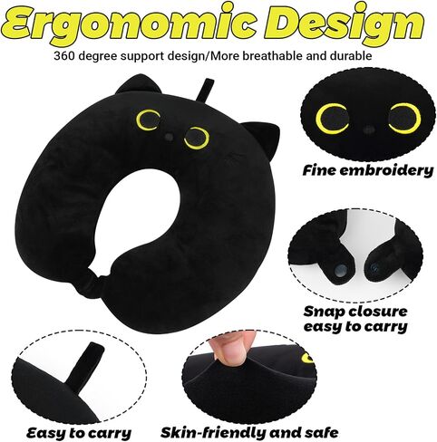 Kids Neck Pillow for Travel, Cute Cat Neck Pillow with Eye Mask for Sleeping Journey, Soft U-Shaped Travel Pillow for Airplane Car (Pink) in Saudi Arabia