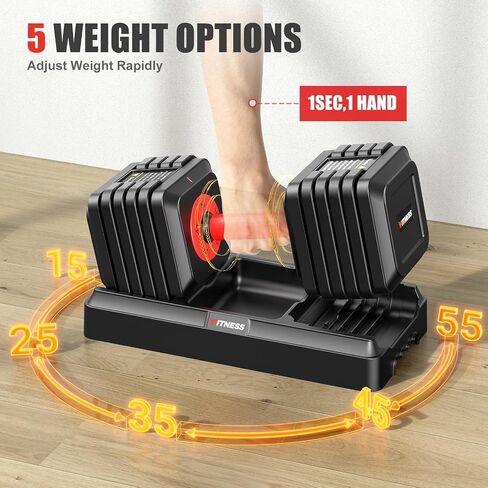 XDDIAS Adjustable Dumbbell Set of 2-25LB/55LB Set-1Sec Adjustable Dumbbell Weights-5 in 1 Free Weights Dumbbells Set with Effortless Tray/No-Slip Handle-Compact Size for Women/Men at Home Gym in Kuwait