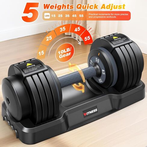 XDDIAS Adjustable Dumbbell Set of 2-25LB/55LB Set-1Sec Adjustable Dumbbell Weights-5 in 1 Free Weights Dumbbells Set with Effortless Tray/No-Slip Handle-Compact Size for Women/Men at Home Gym in Kuwait