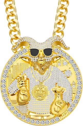 Huge Goat Medal Necklace Chain Many Bright Stones Goat Pendant Greatest of All Time Turnover Chain For Adults Player Team Football Soccer Baseball Basketball Softball Fantasy Football in Saudi Arabia