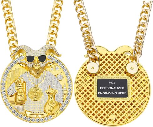 Huge Goat Medal Necklace Chain Many Bright Stones Goat Pendant Greatest of All Time Turnover Chain For Adults Player Team Football Soccer Baseball Basketball Softball Fantasy Football in Saudi Arabia
