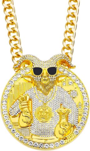 Huge Goat Medal Necklace Chain Many Bright Stones Goat Pendant Greatest of All Time Turnover Chain For Adults Player Team Football Soccer Baseball Basketball Softball Fantasy Football in Saudi Arabia