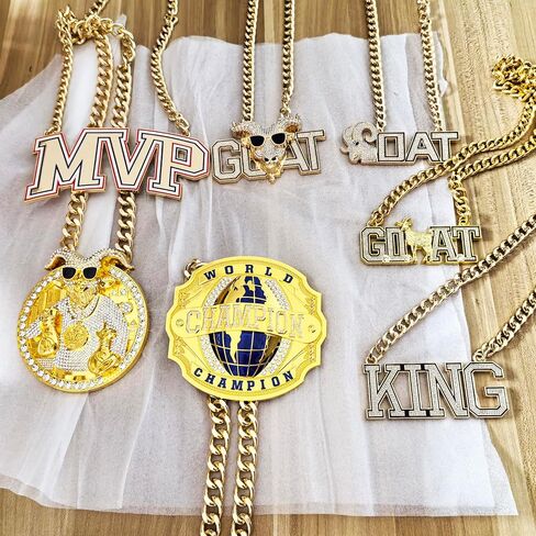 Huge Goat Medal Necklace Chain Many Bright Stones Goat Pendant Greatest of All Time Turnover Chain For Adults Player Team Football Soccer Baseball Basketball Softball Fantasy Football in Saudi Arabia