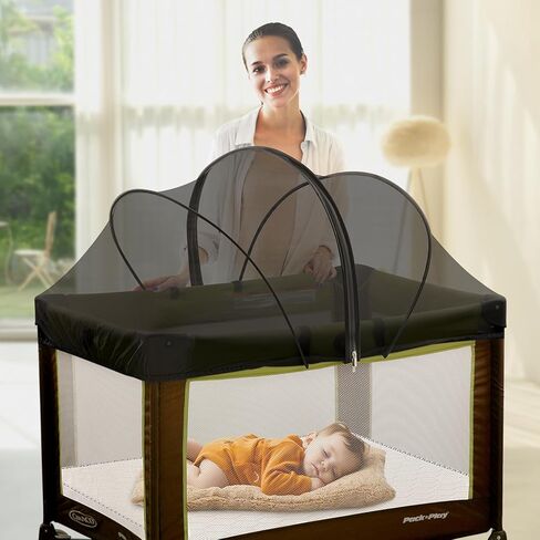 حزمة وغطاء للعب - غطاء صافي البعوض لـ Pack n Play/Travel Crib/Mini Crib/Playpen للحفاظ على القطط خارجًا - شبكة موسكيتو الطفل مع سوستة ثنائية الاتجاه (زملاء أبيض) in Saudi Arabia
