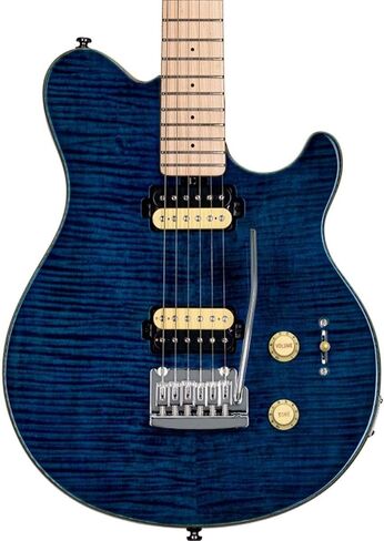 الجنيه الاسترليني من Music Man 6 String Solid-Body Electric Guitar ، يمين ، Neptune Blue (AX3FM-NBL-M1) in Kuwait