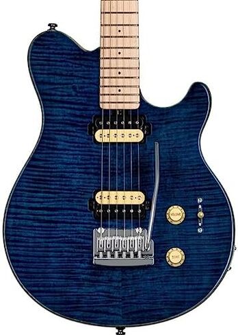 الجنيه الاسترليني من Music Man 6 String Solid-Body Electric Guitar ، يمين ، Neptune Blue (AX3FM-NBL-M1) in Kuwait