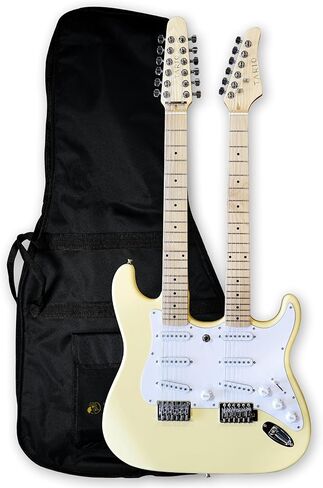 غيتار كهربائي مزدوج الرقبة أبيض 12 سلسلة و 6 سلسلة من الماهوغوني جسم القيقب من خشب القيقب in Kuwait