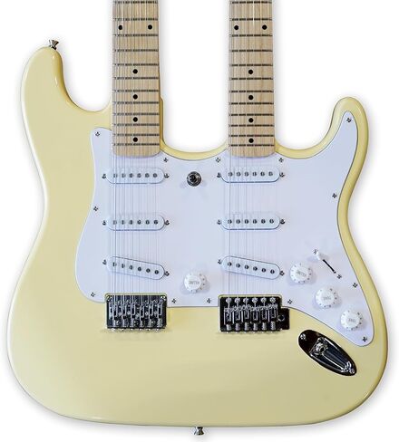 غيتار كهربائي مزدوج الرقبة أبيض 12 سلسلة و 6 سلسلة من الماهوغوني جسم القيقب من خشب القيقب in Kuwait