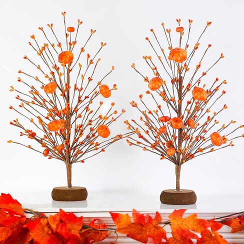 TURNMEON Fall Decor 2 Pack Artificial Tabletop Fall Tree with Pumpkins Berries, Fall Decorations for Home, Fall Table Centerpieces Autumn Tree for Indoor Home Thanksgiving Party, White in Kuwait