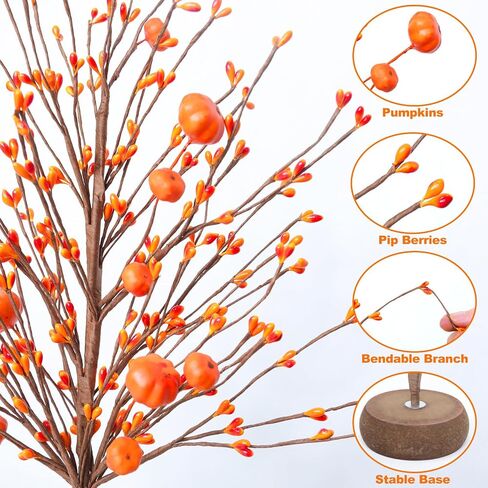 TURNMEON Fall Decor 2 Pack Artificial Tabletop Fall Tree with Pumpkins Berries, Fall Decorations for Home, Fall Table Centerpieces Autumn Tree for Indoor Home Thanksgiving Party, White in Kuwait