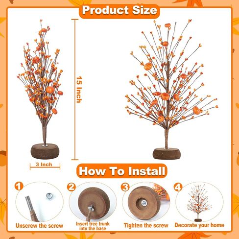 TURNMEON Fall Decor 2 Pack Artificial Tabletop Fall Tree with Pumpkins Berries, Fall Decorations for Home, Fall Table Centerpieces Autumn Tree for Indoor Home Thanksgiving Party, White in Kuwait