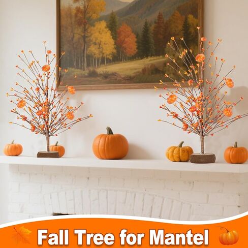 TURNMEON Fall Decor 2 Pack Artificial Tabletop Fall Tree with Pumpkins Berries, Fall Decorations for Home, Fall Table Centerpieces Autumn Tree for Indoor Home Thanksgiving Party, White in Kuwait