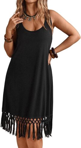 Verdusa Women's Plus Size Tassel Cowgirl Dress Boho Flowy Fringe Fringe Oclessed Midi Dresses in Saudi Arabia