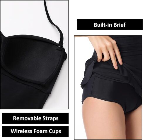 DOBREVA Women's Vintage One Piece Strapless Bathing Suit Tummy Control Skirt Retro Swimsuit Swimdress in Saudi Arabia