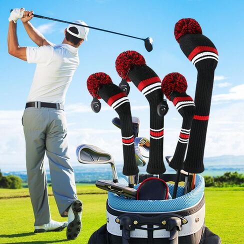 Lefeng 1PCS Golf Club Cover ، غطاء رأس الجولف المحبوك لـ 460cc Driver Fairway Woods و Hybrid مع POM POM لطيف وعلامة الرقم in Kuwait