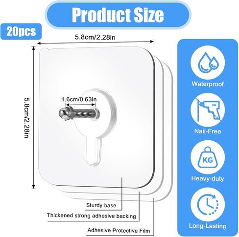20 PCS Quick Stick Studs for Hanging Adhesive Wall Hooks Wall Hangers Self Adhesive Hooks Without Nails Screw Free Sticker, Seamless Screws for Mount, Reusable for Kitchen, Bathroom, Home, Office in Saudi Arabia