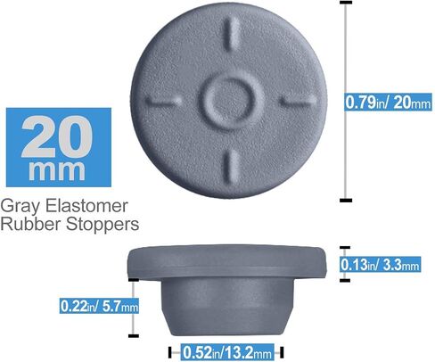 Butyl Rubber STOPPERS for VIALS, 20MM, Gray - 100 Pieces in Saudi Arabia